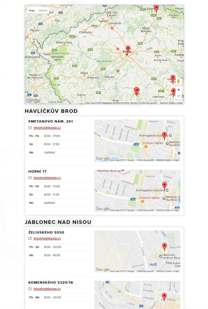 Mapa se seznamem poboček vašeho e-shopu