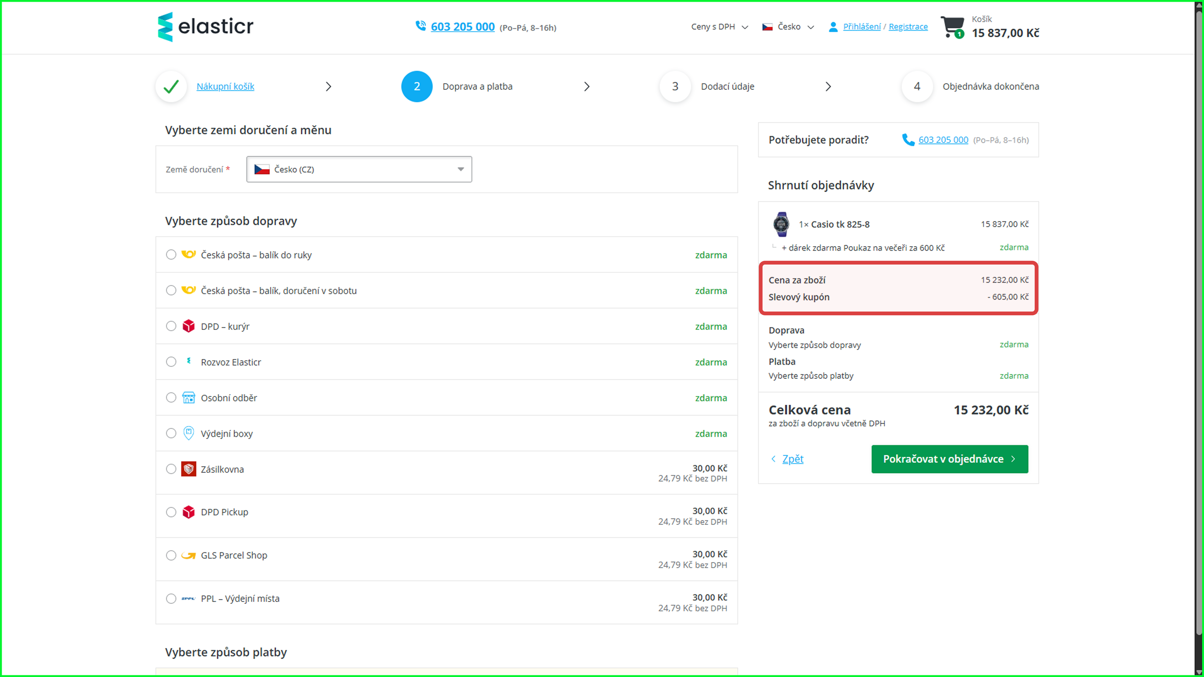 3. Stejně tak se kupón zákazníkovi zobrazuje ve shrnutí objednávky