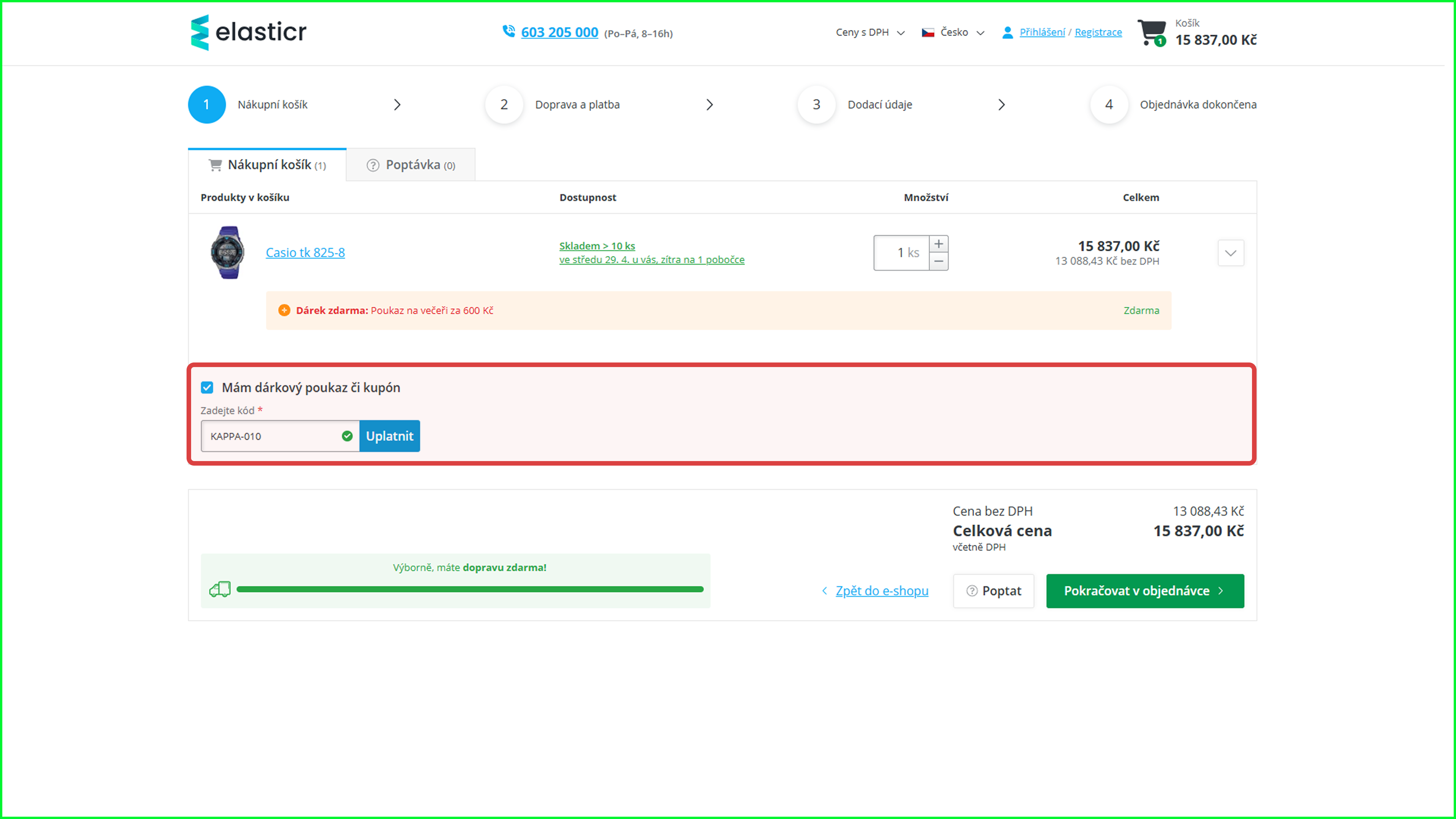 1. Slevový kupón uplatní zákazník v prvním kroku košíku