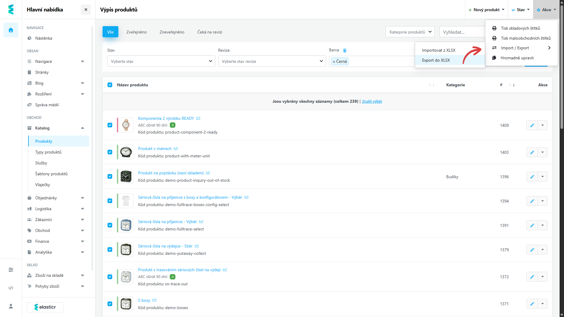 3. Akce exportu a stažení XLSX