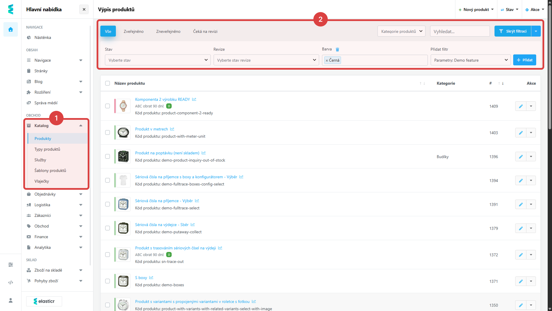 1. Vyfiltrování produktů k exportu