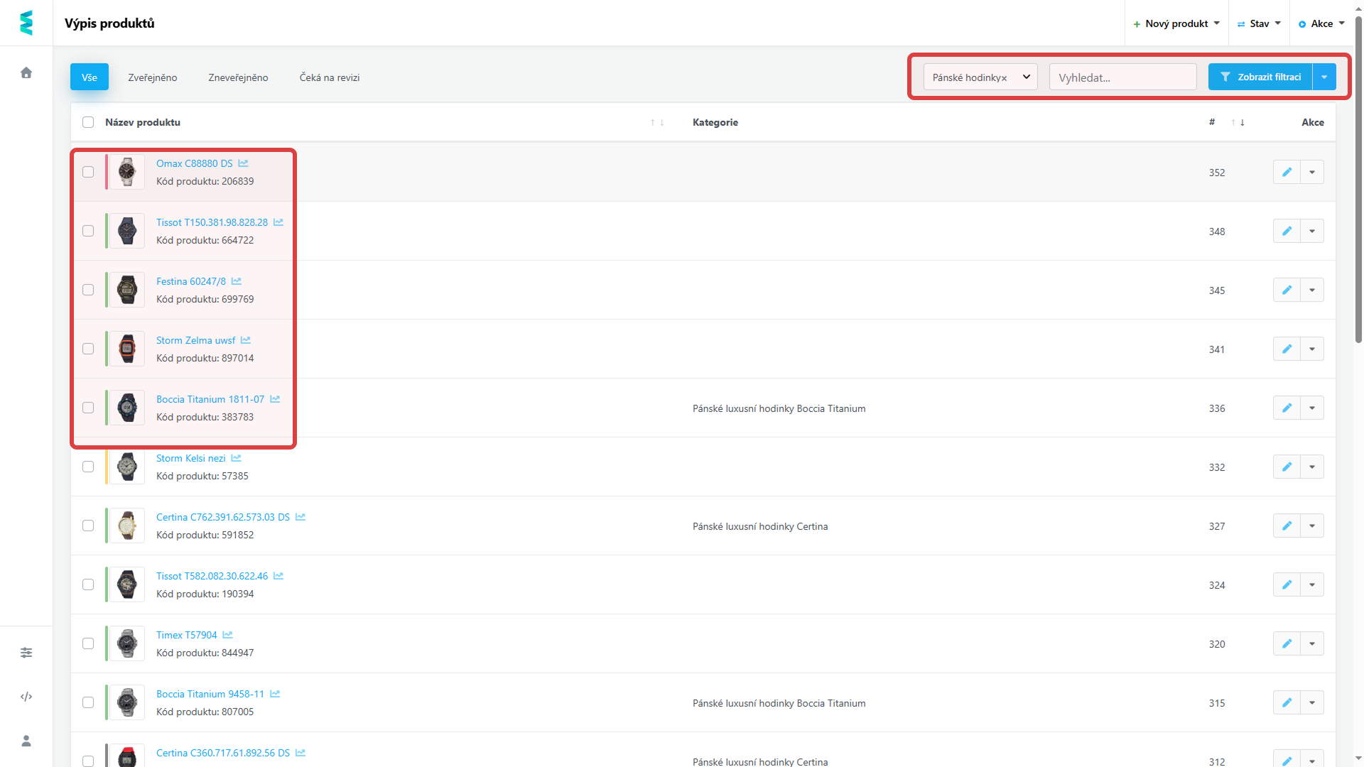 2. Vyfiltrujte si produkty pro tisk štítků tak, jak potřebujete.