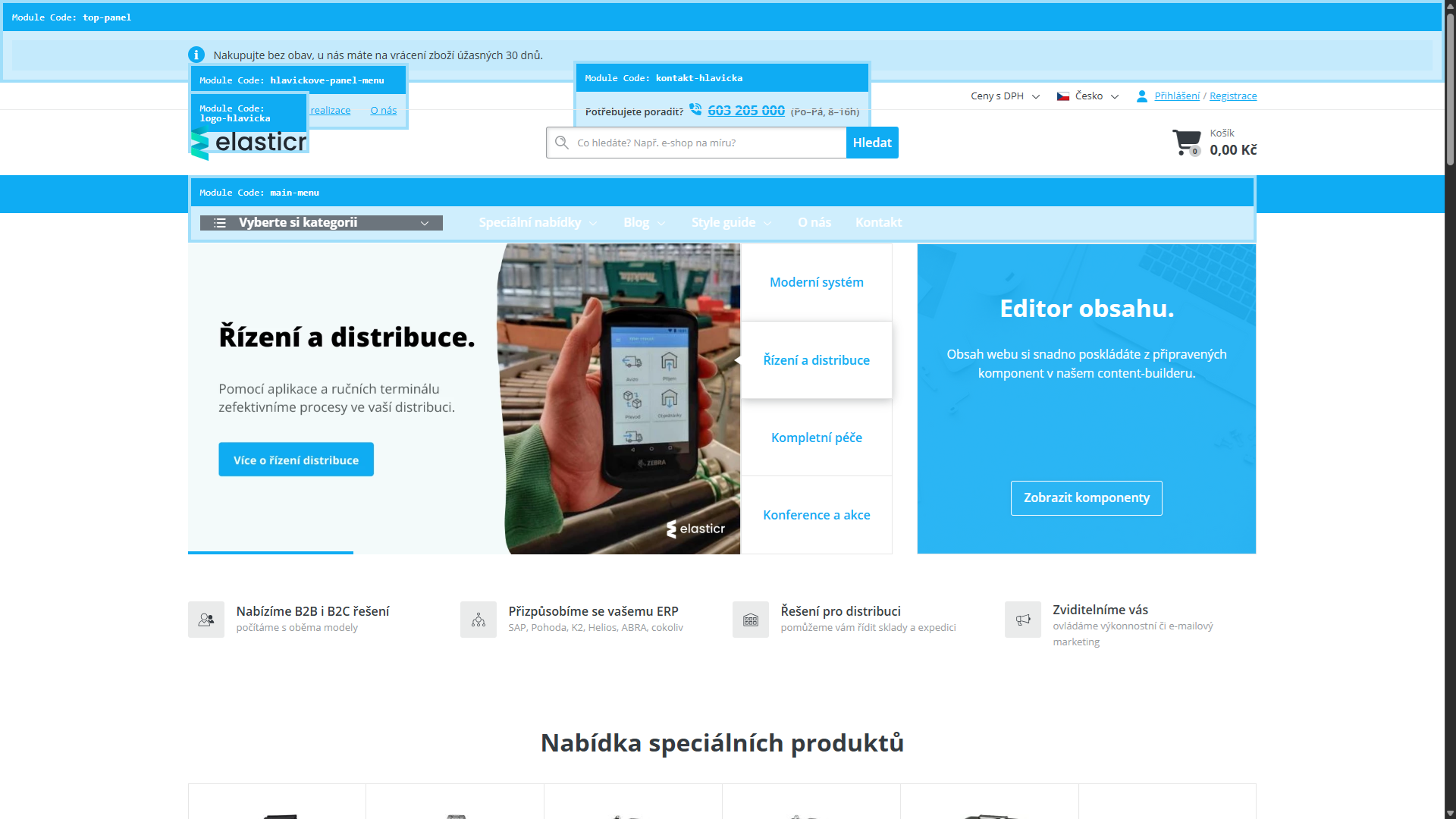 1. Ukázka pozic pro moduly na stránce