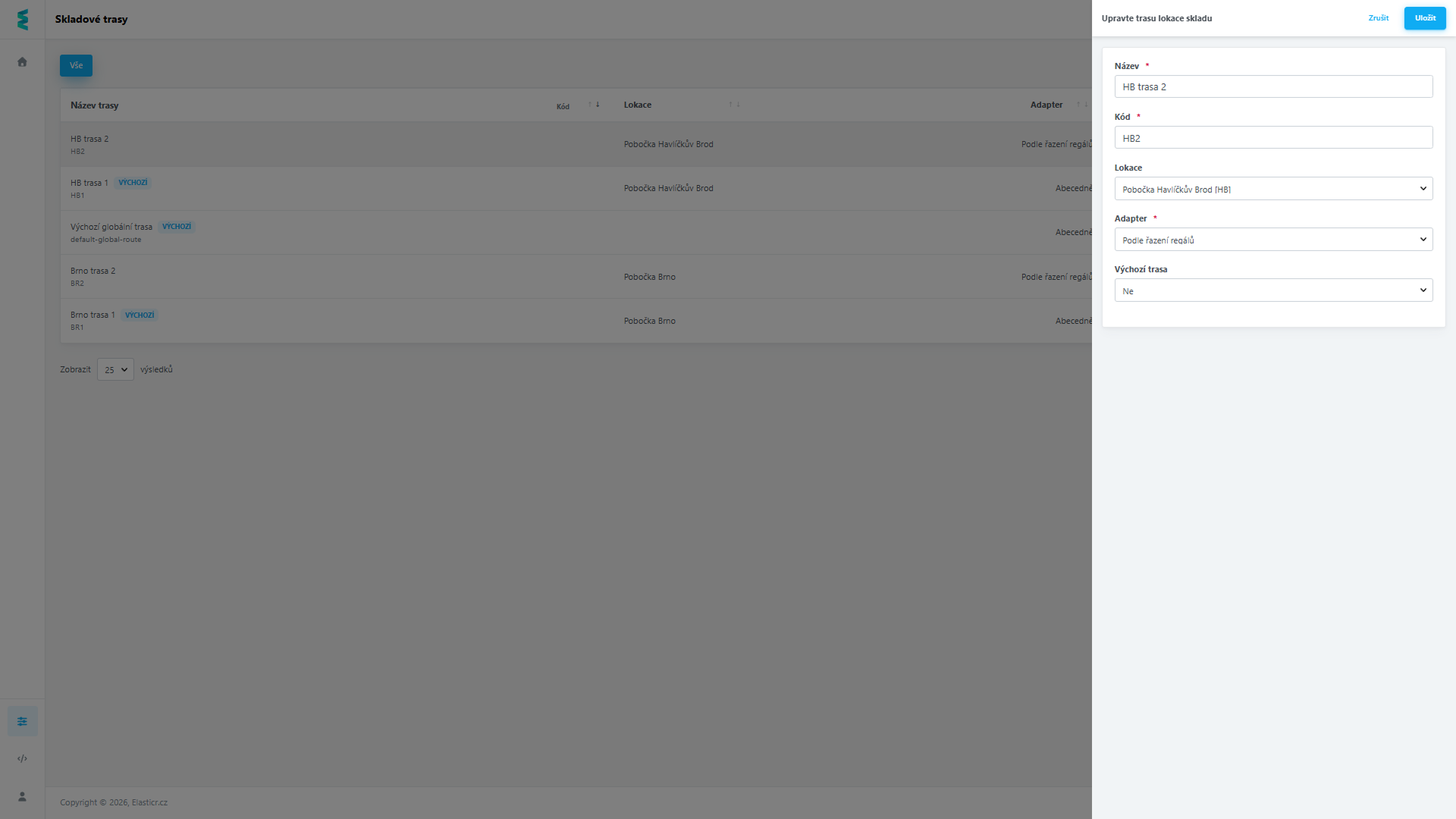 Vytvoření nové skladové trasy