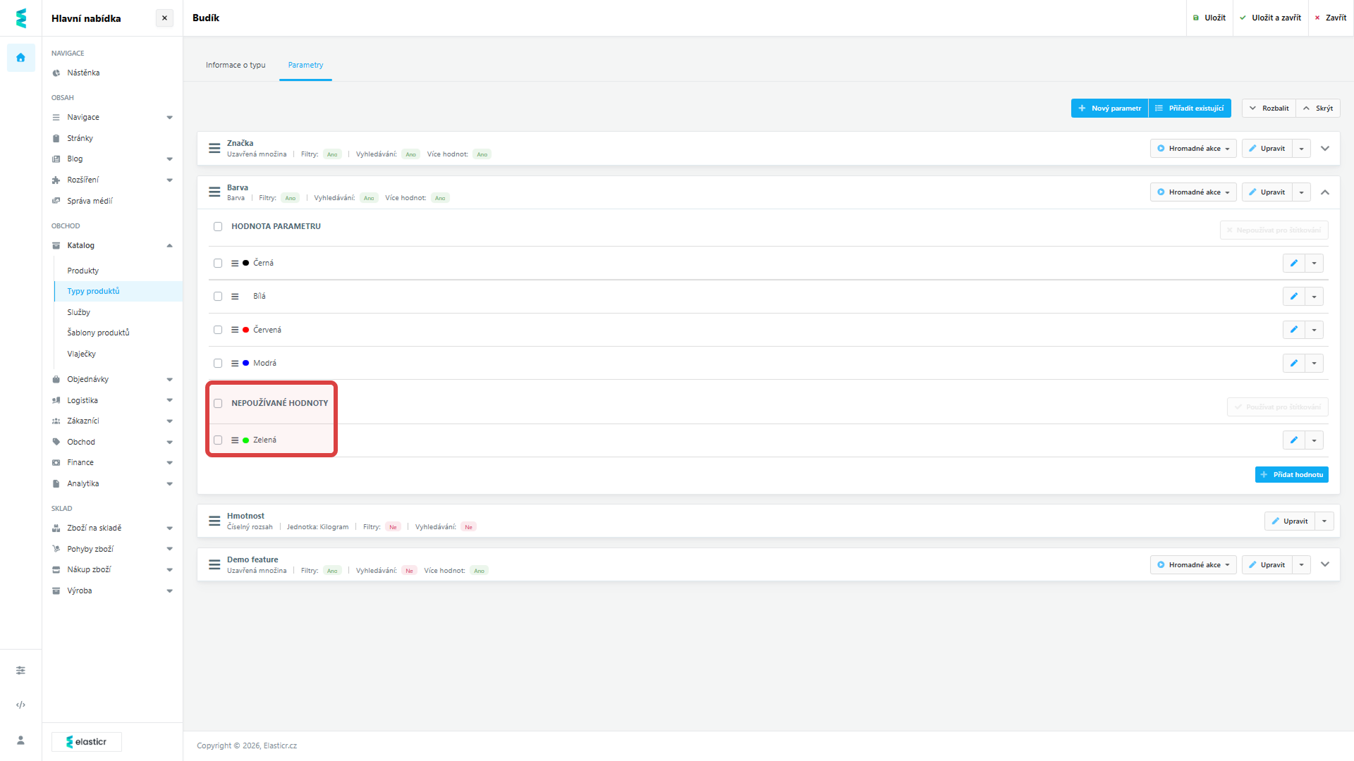 Hodnoty se přesunou do seznamu nepoužívaných hodnot. 