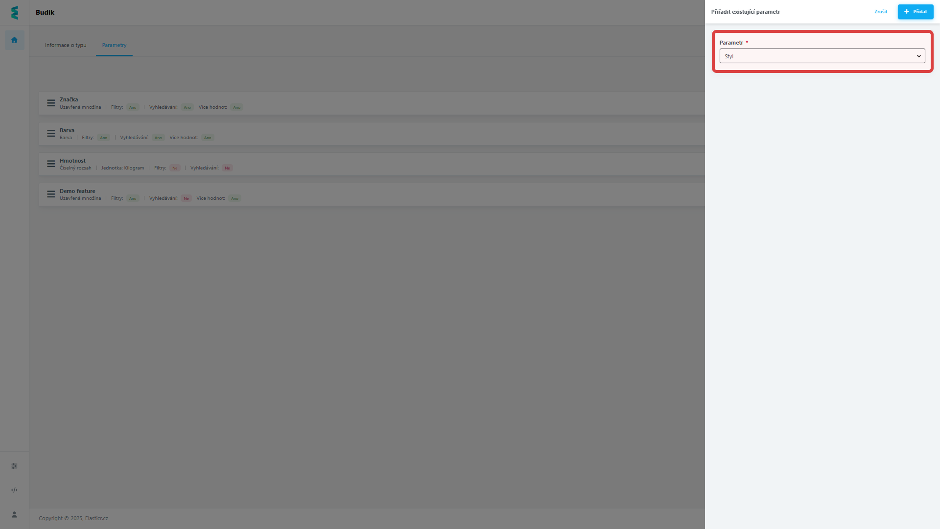K produktu můžete přiřadit existující parametr z jiného produktu. 