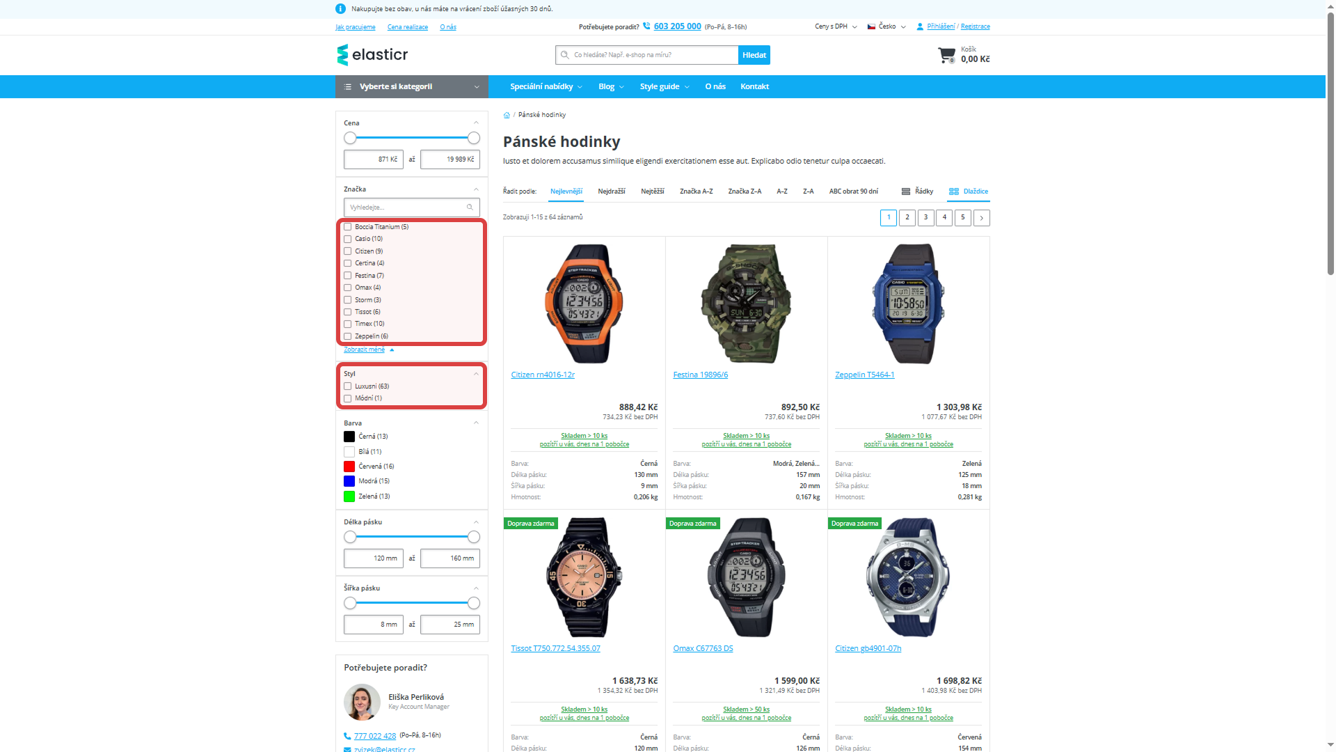 Uzavřená množina na frontendu e-shopu.