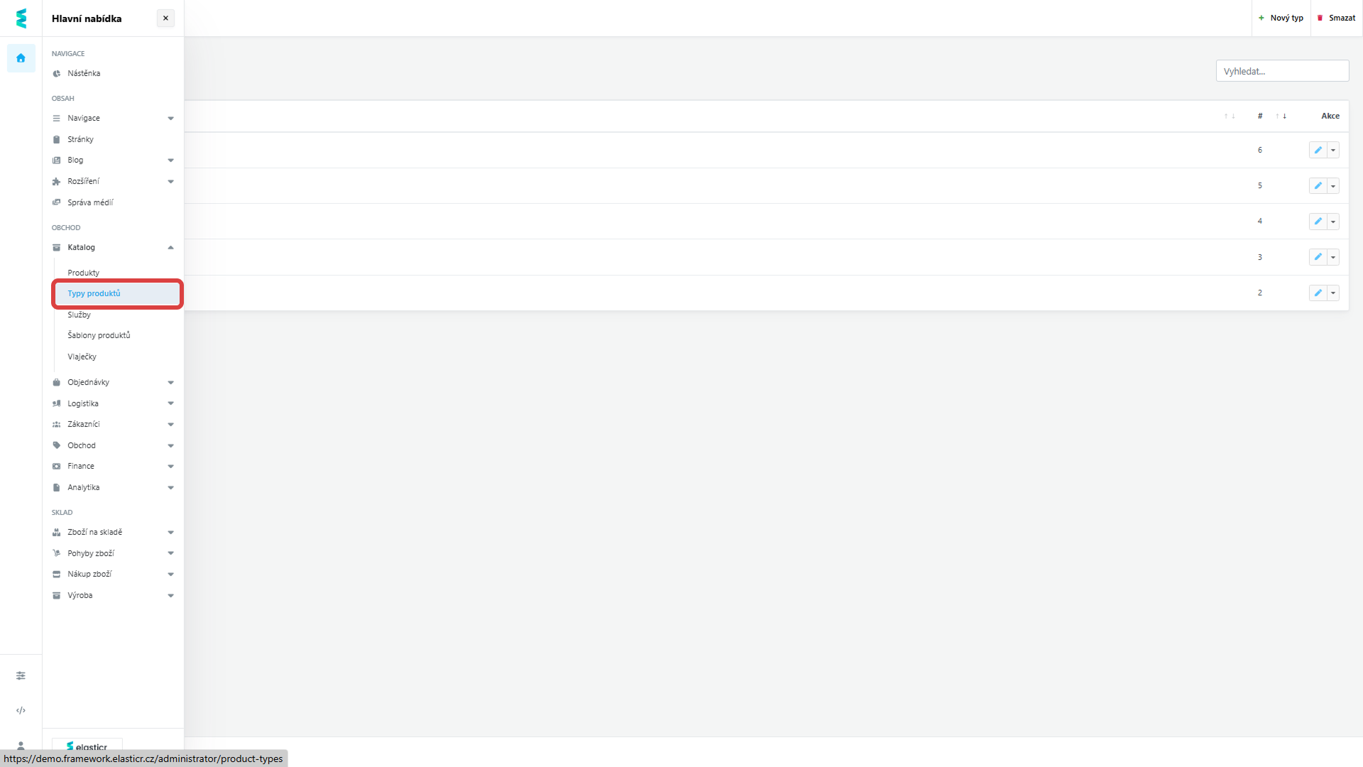 V administraci se dostanete v Hlavní nabídce -> Kalatog do Typy Produktů